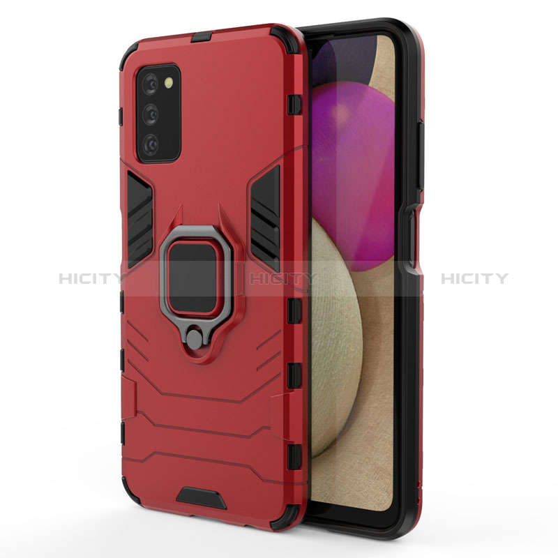 Custodia Silicone e Plastica Opaca Cover con Magnetico Anello Supporto per Samsung Galaxy A02s Rosso