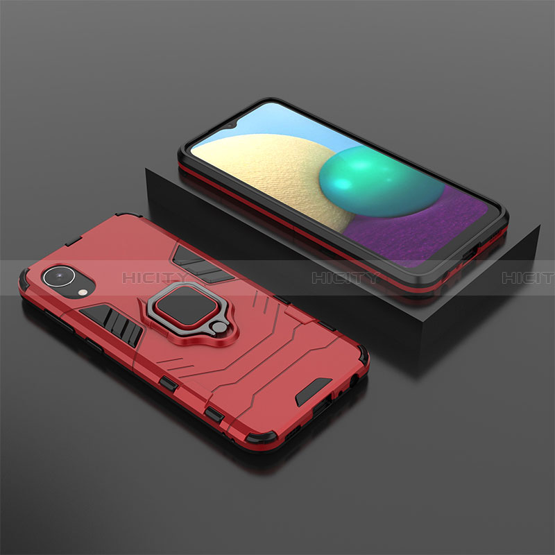 Custodia Silicone e Plastica Opaca Cover con Magnetico Anello Supporto per Samsung Galaxy A03 Core Rosso