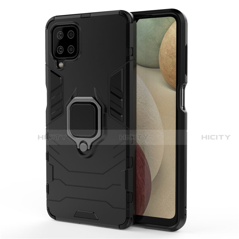 Custodia Silicone e Plastica Opaca Cover con Magnetico Anello Supporto per Samsung Galaxy A12 Nero