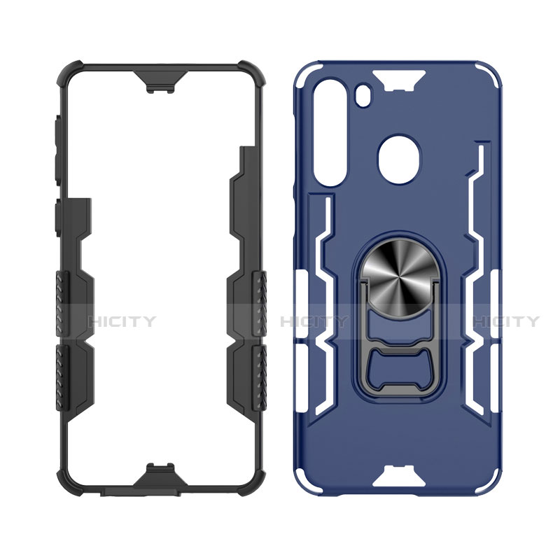 Custodia Silicone e Plastica Opaca Cover con Magnetico Anello Supporto per Samsung Galaxy A21