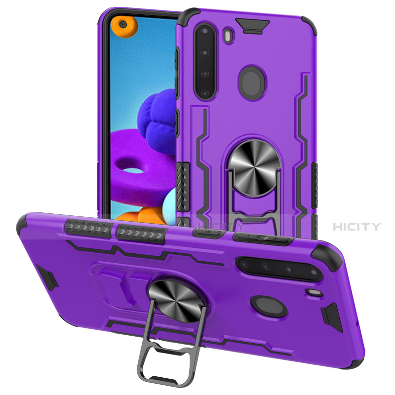 Custodia Silicone e Plastica Opaca Cover con Magnetico Anello Supporto per Samsung Galaxy A21