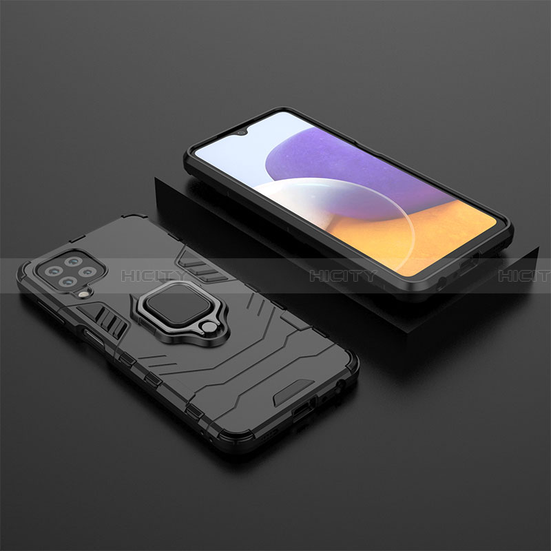 Custodia Silicone e Plastica Opaca Cover con Magnetico Anello Supporto per Samsung Galaxy A22 4G Nero