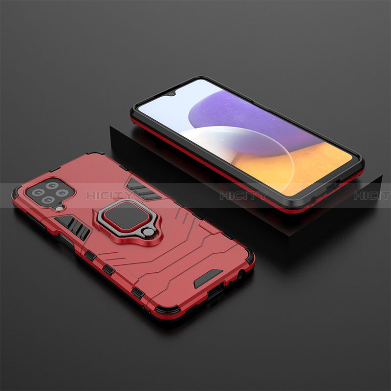 Custodia Silicone e Plastica Opaca Cover con Magnetico Anello Supporto per Samsung Galaxy A22 4G Rosso