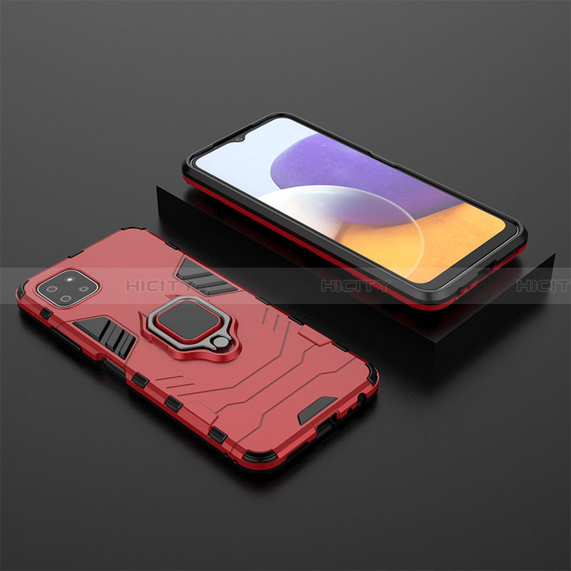 Custodia Silicone e Plastica Opaca Cover con Magnetico Anello Supporto per Samsung Galaxy A22 5G Rosso