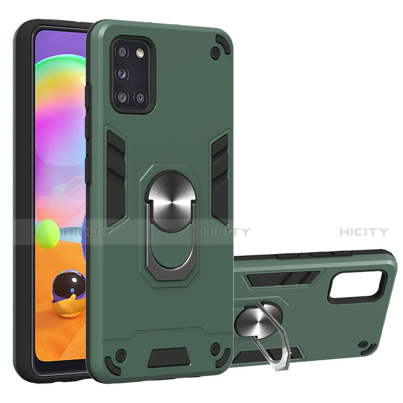 Custodia Silicone e Plastica Opaca Cover con Magnetico Anello Supporto per Samsung Galaxy A31 Verde