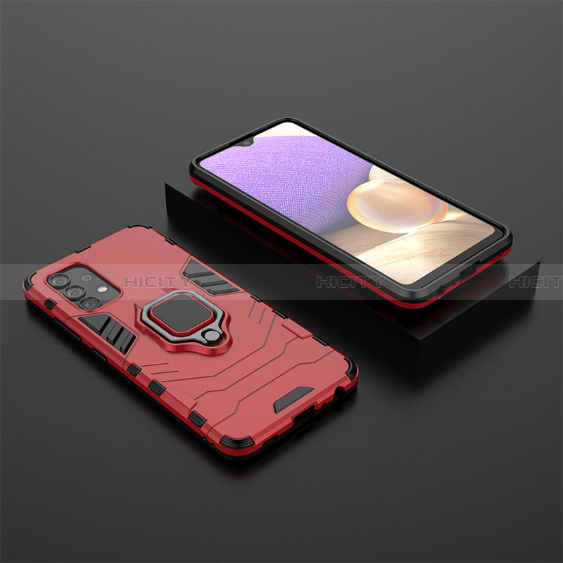 Custodia Silicone e Plastica Opaca Cover con Magnetico Anello Supporto per Samsung Galaxy A32 4G Rosso