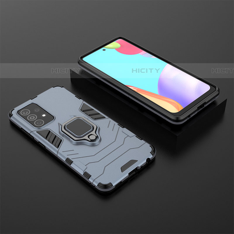 Custodia Silicone e Plastica Opaca Cover con Magnetico Anello Supporto per Samsung Galaxy A52 4G Blu