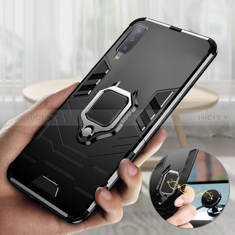 Custodia Silicone e Plastica Opaca Cover con Magnetico Anello Supporto per Samsung Galaxy A7 (2018) A750