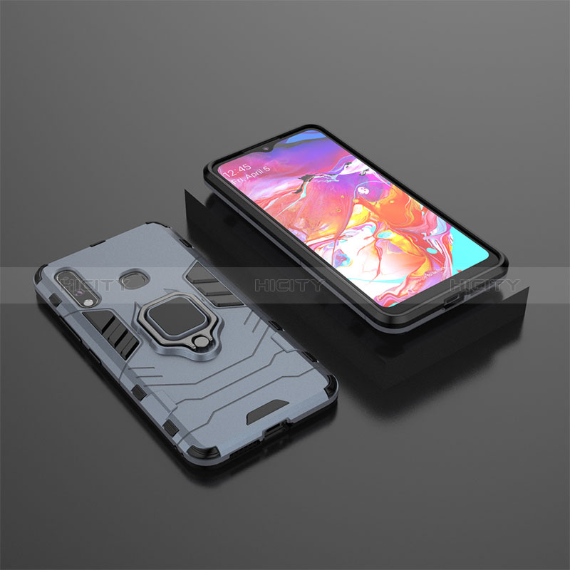 Custodia Silicone e Plastica Opaca Cover con Magnetico Anello Supporto per Samsung Galaxy A70E Blu
