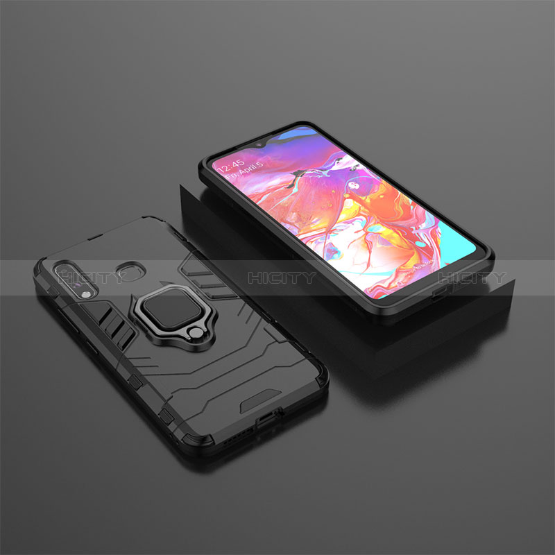 Custodia Silicone e Plastica Opaca Cover con Magnetico Anello Supporto per Samsung Galaxy A70E Nero