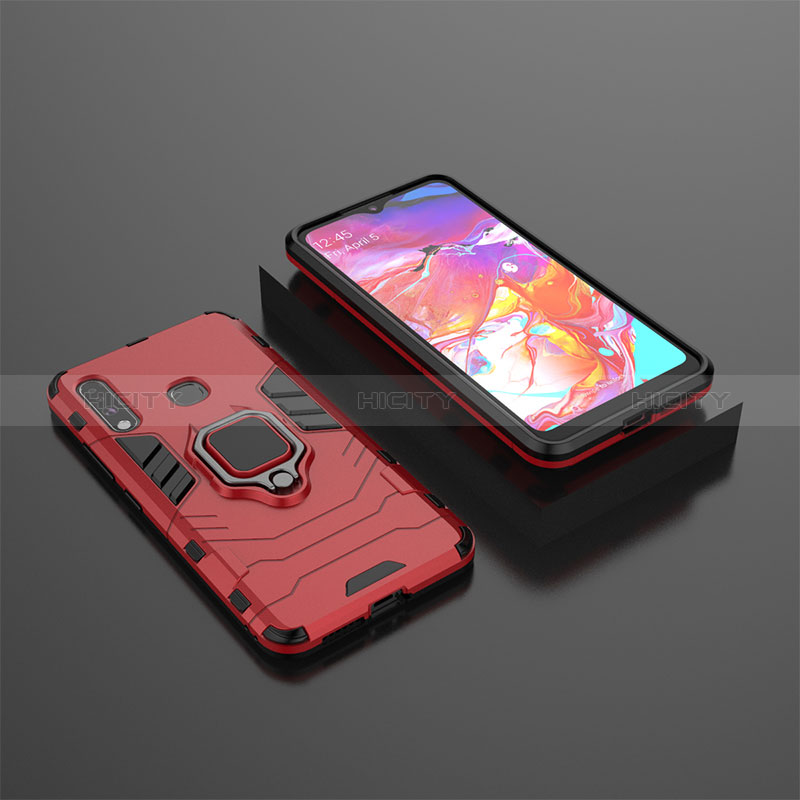 Custodia Silicone e Plastica Opaca Cover con Magnetico Anello Supporto per Samsung Galaxy A70E Rosso