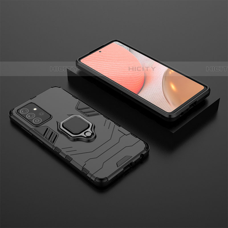 Custodia Silicone e Plastica Opaca Cover con Magnetico Anello Supporto per Samsung Galaxy A72 4G Nero