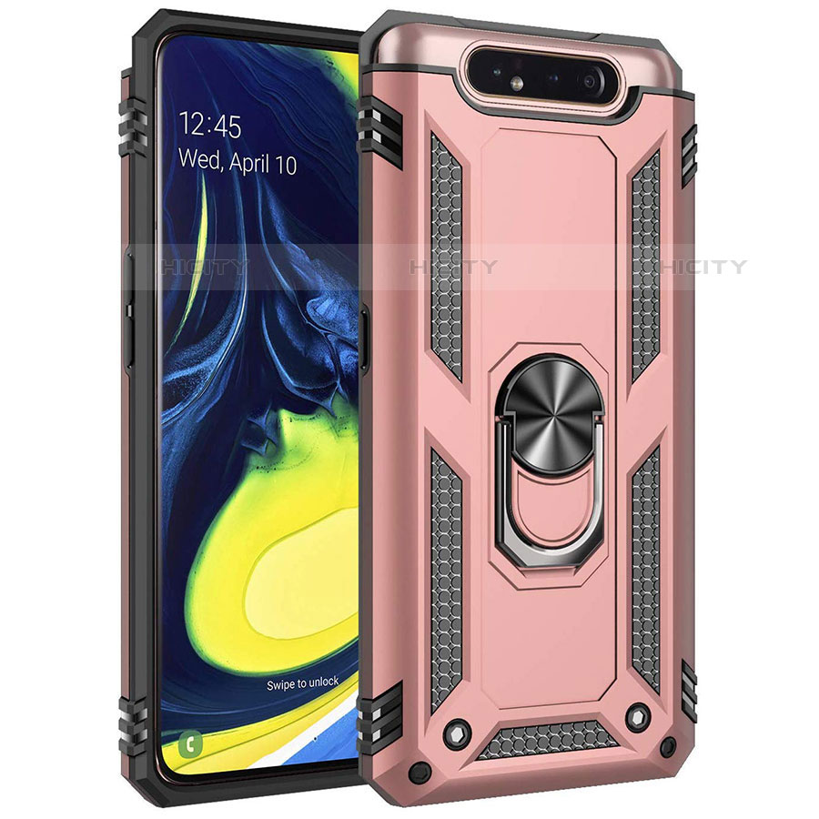 Custodia Silicone e Plastica Opaca Cover con Magnetico Anello Supporto per Samsung Galaxy A90 4G Oro Rosa