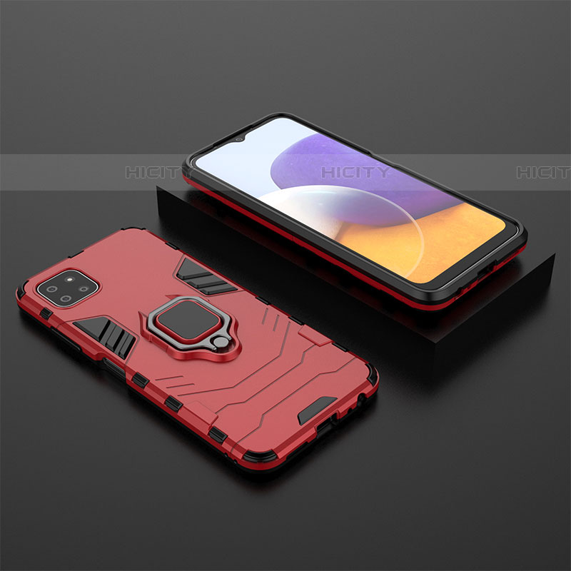 Custodia Silicone e Plastica Opaca Cover con Magnetico Anello Supporto per Samsung Galaxy F42 5G Rosso