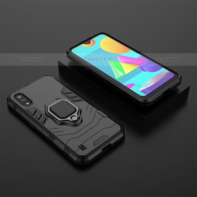 Custodia Silicone e Plastica Opaca Cover con Magnetico Anello Supporto per Samsung Galaxy M01 Nero