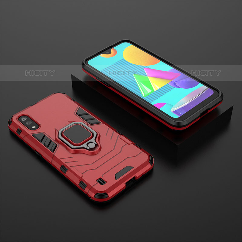 Custodia Silicone e Plastica Opaca Cover con Magnetico Anello Supporto per Samsung Galaxy M01 Rosso