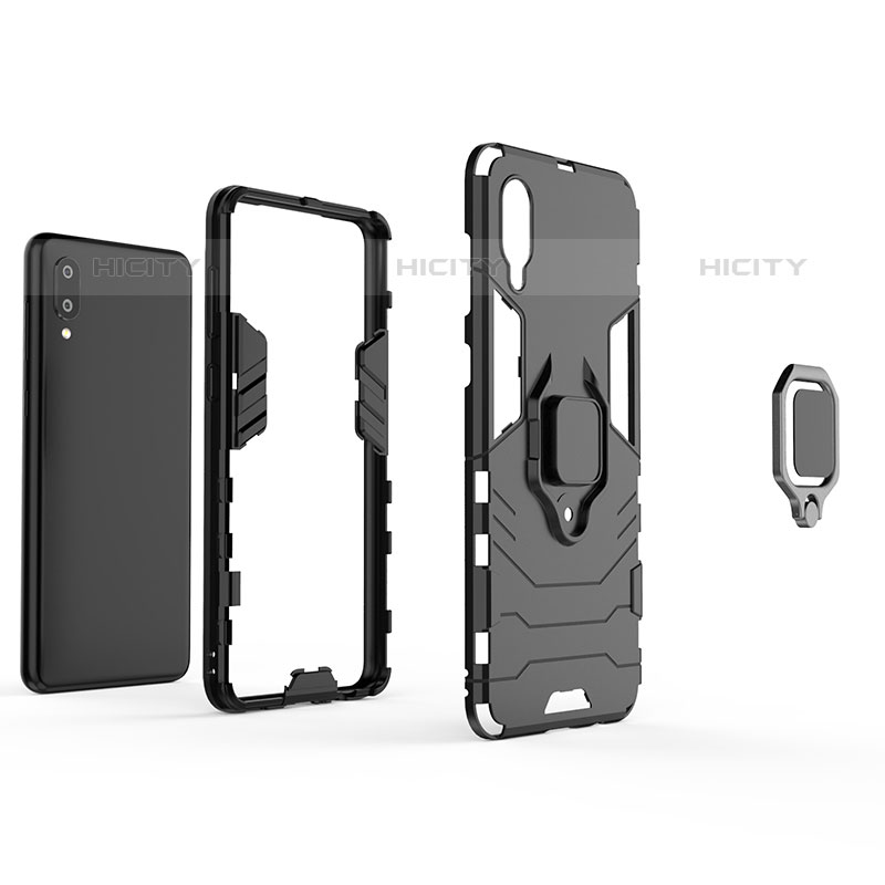 Custodia Silicone e Plastica Opaca Cover con Magnetico Anello Supporto per Samsung Galaxy M02