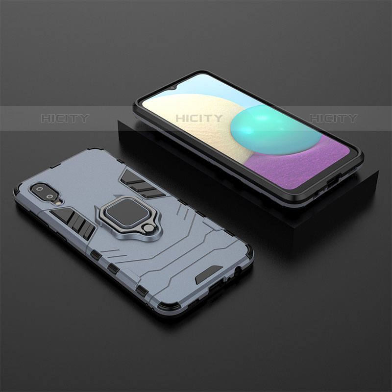 Custodia Silicone e Plastica Opaca Cover con Magnetico Anello Supporto per Samsung Galaxy M02 Blu