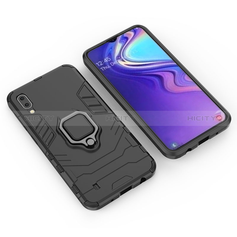 Custodia Silicone e Plastica Opaca Cover con Magnetico Anello Supporto per Samsung Galaxy M10 Nero