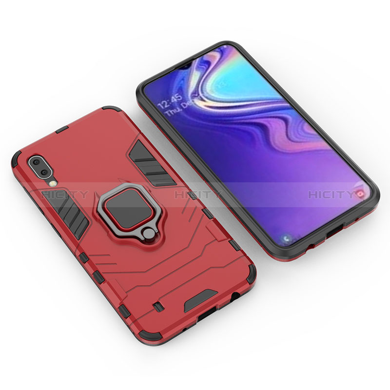 Custodia Silicone e Plastica Opaca Cover con Magnetico Anello Supporto per Samsung Galaxy M10 Rosso