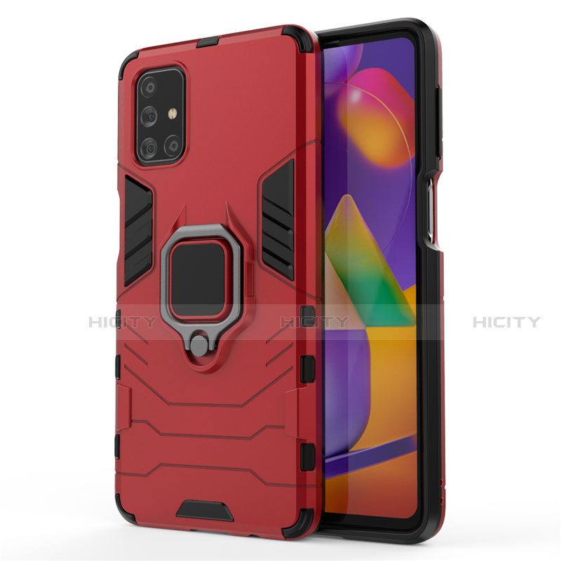 Custodia Silicone e Plastica Opaca Cover con Magnetico Anello Supporto per Samsung Galaxy M31s Rosso