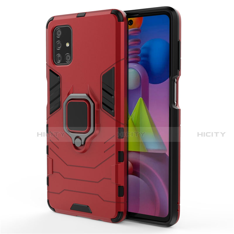 Custodia Silicone e Plastica Opaca Cover con Magnetico Anello Supporto per Samsung Galaxy M51 Rosso