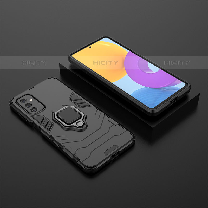 Custodia Silicone e Plastica Opaca Cover con Magnetico Anello Supporto per Samsung Galaxy M52 5G Nero