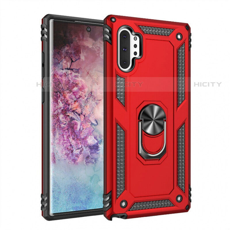 Custodia Silicone e Plastica Opaca Cover con Magnetico Anello Supporto per Samsung Galaxy Note 10 Plus 5G Rosso