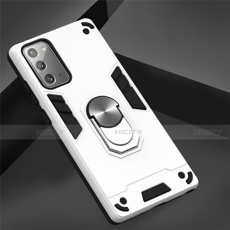 Custodia Silicone e Plastica Opaca Cover con Magnetico Anello Supporto per Samsung Galaxy Note 20 Plus 5G Bianco