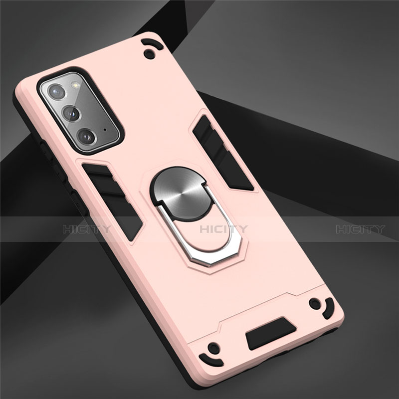 Custodia Silicone e Plastica Opaca Cover con Magnetico Anello Supporto per Samsung Galaxy Note 20 Plus 5G Rosa