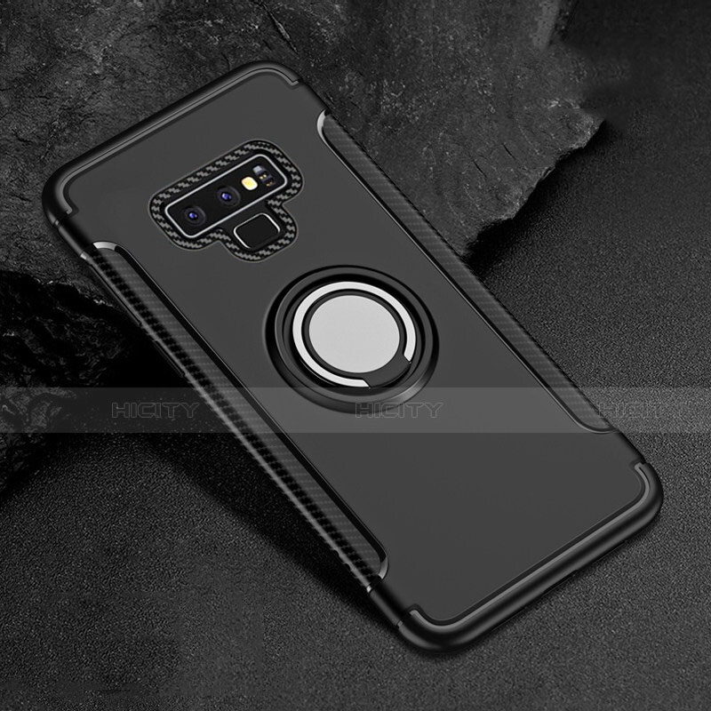 Custodia Silicone e Plastica Opaca Cover con Magnetico Anello Supporto per Samsung Galaxy Note 9 Nero