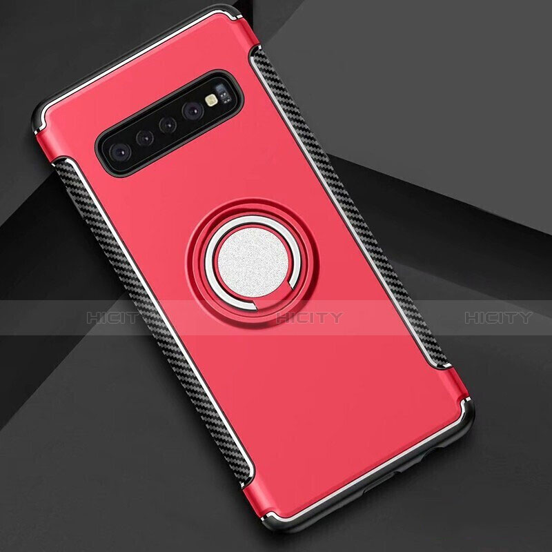 Custodia Silicone e Plastica Opaca Cover con Magnetico Anello Supporto per Samsung Galaxy S10 5G Rosso