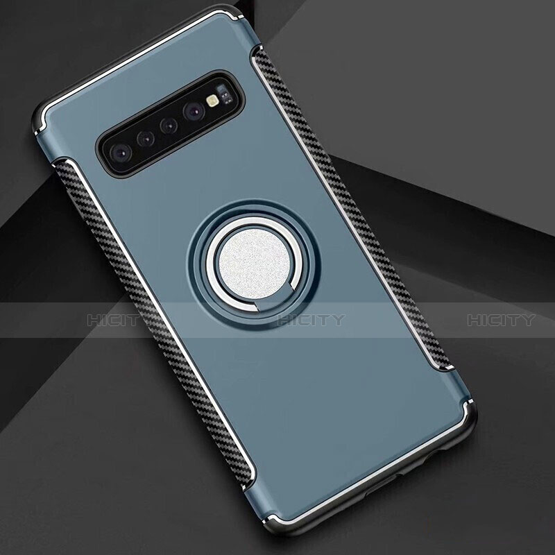 Custodia Silicone e Plastica Opaca Cover con Magnetico Anello Supporto per Samsung Galaxy S10 Cielo Blu