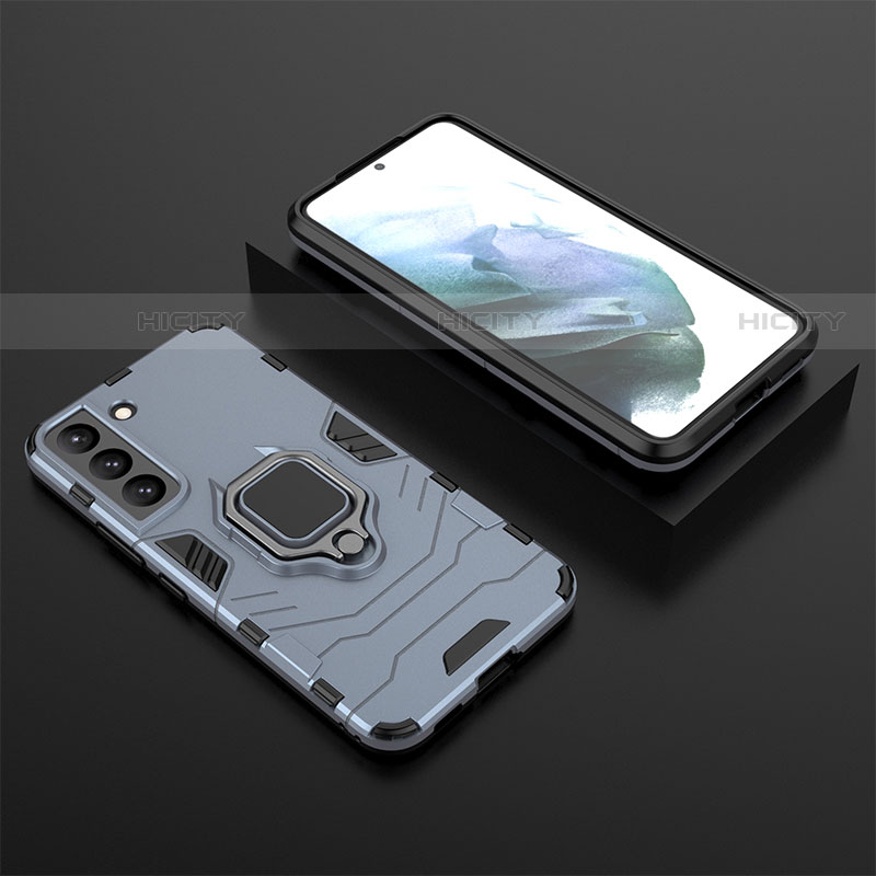 Custodia Silicone e Plastica Opaca Cover con Magnetico Anello Supporto per Samsung Galaxy S23 5G Blu