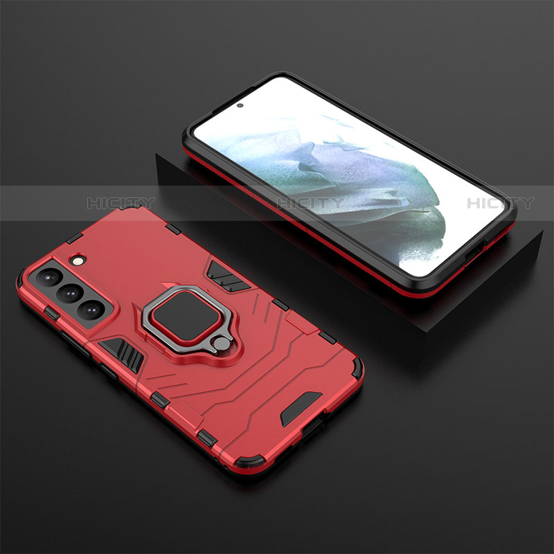 Custodia Silicone e Plastica Opaca Cover con Magnetico Anello Supporto per Samsung Galaxy S23 5G Rosso