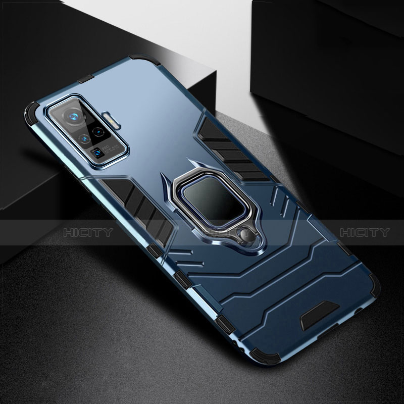 Custodia Silicone e Plastica Opaca Cover con Magnetico Anello Supporto per Vivo X50 Pro 5G