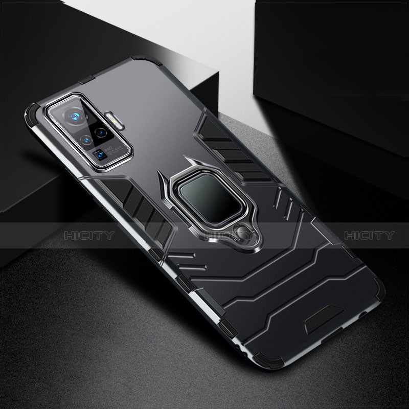 Custodia Silicone e Plastica Opaca Cover con Magnetico Anello Supporto per Vivo X50 Pro 5G Nero