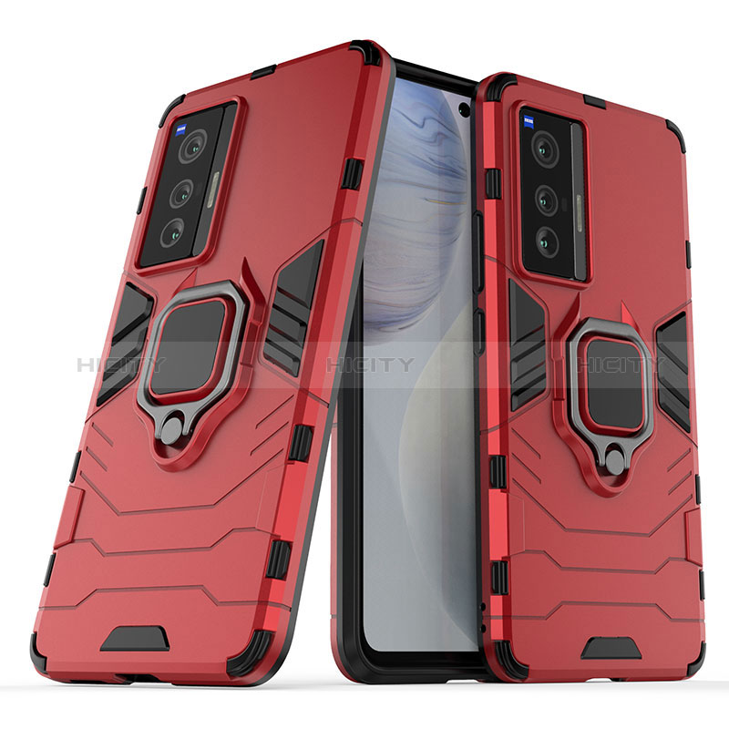 Custodia Silicone e Plastica Opaca Cover con Magnetico Anello Supporto per Vivo X70t Rosso