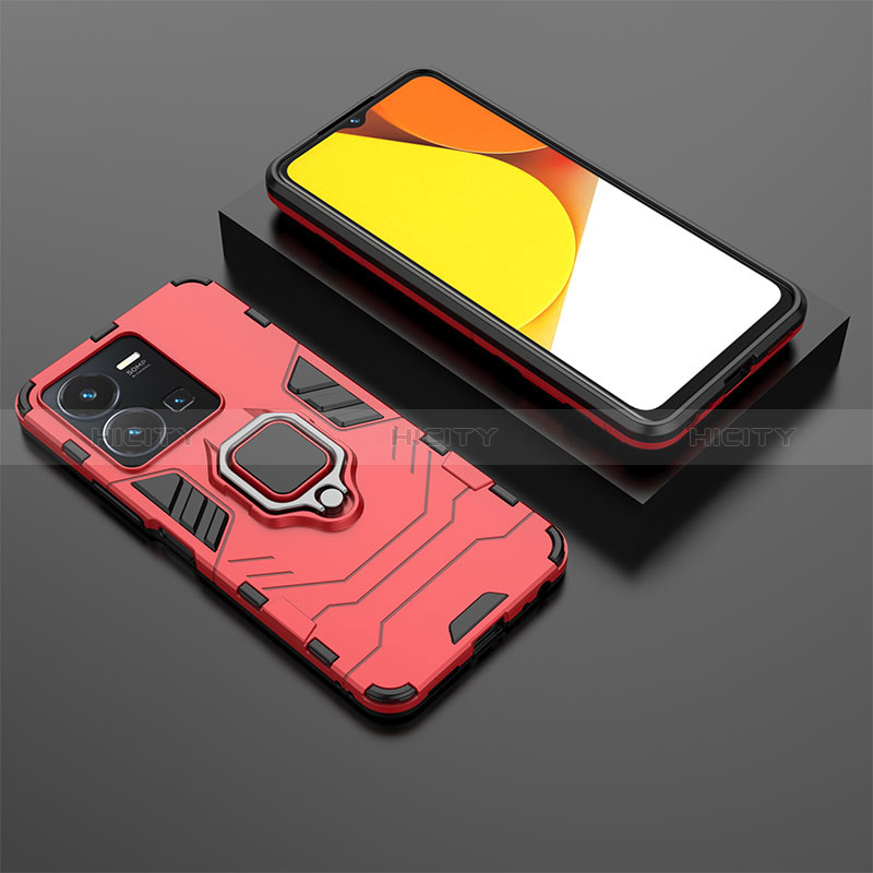 Custodia Silicone e Plastica Opaca Cover con Magnetico Anello Supporto per Vivo Y35 4G Rosso