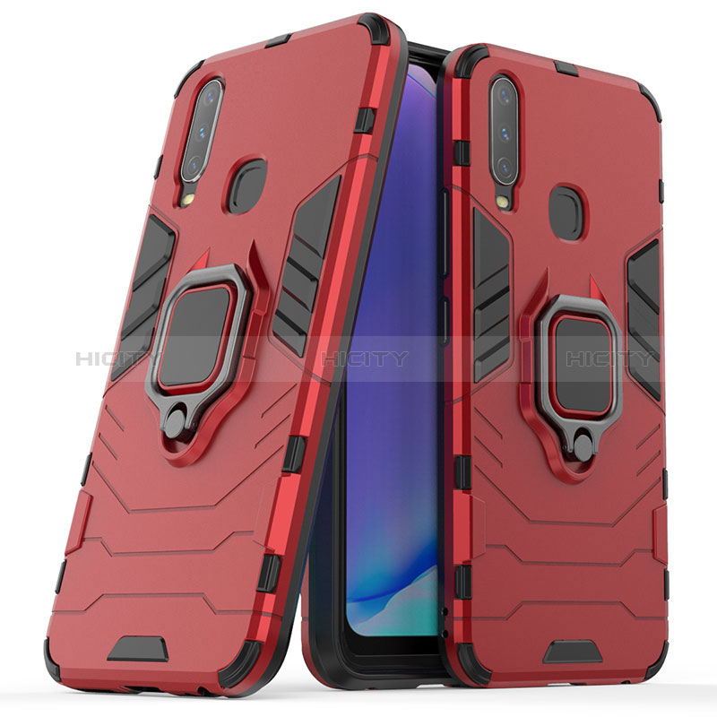 Custodia Silicone e Plastica Opaca Cover con Magnetico Anello Supporto per Vivo Y3s Rosso