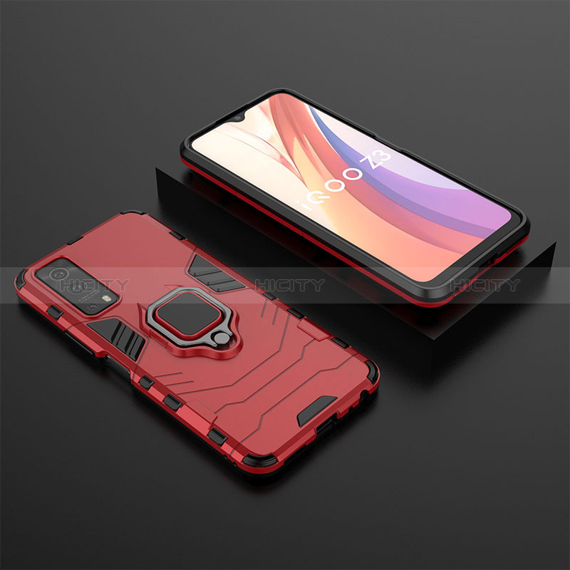 Custodia Silicone e Plastica Opaca Cover con Magnetico Anello Supporto per Vivo Y75s 5G Rosso