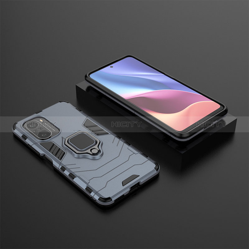 Custodia Silicone e Plastica Opaca Cover con Magnetico Anello Supporto per Xiaomi Mi 11i 5G Blu