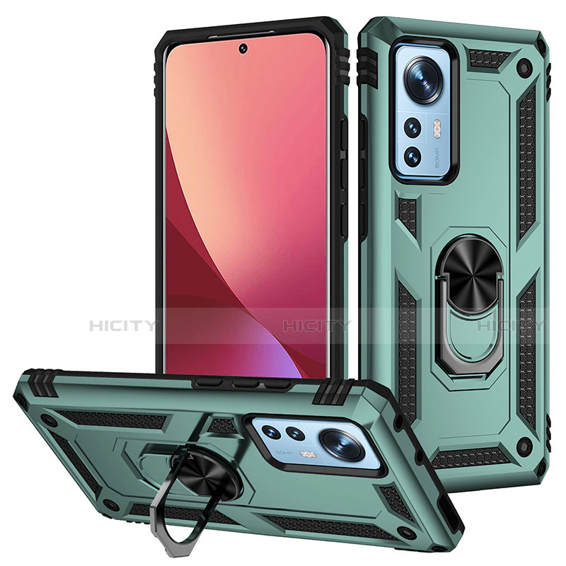 Custodia Silicone e Plastica Opaca Cover con Magnetico Anello Supporto per Xiaomi Mi 12 5G Verde