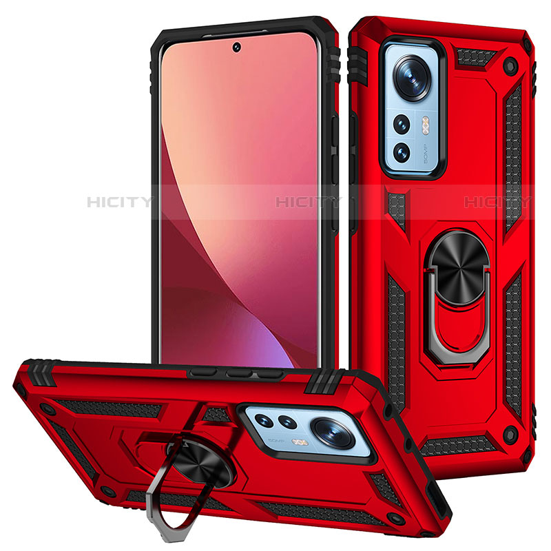 Custodia Silicone e Plastica Opaca Cover con Magnetico Anello Supporto per Xiaomi Mi 12 Pro 5G Rosso