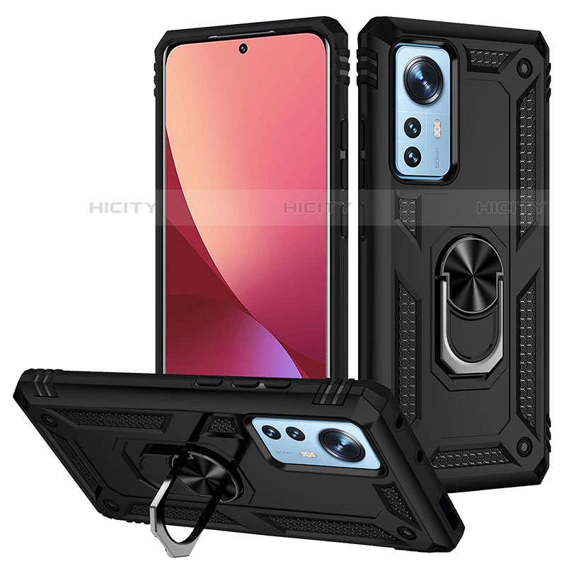 Custodia Silicone e Plastica Opaca Cover con Magnetico Anello Supporto per Xiaomi Mi 12S 5G Nero