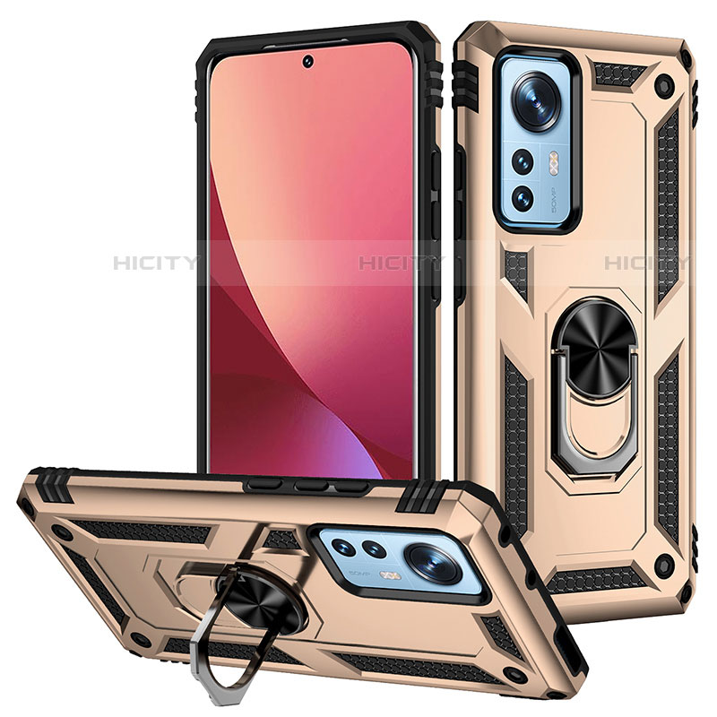 Custodia Silicone e Plastica Opaca Cover con Magnetico Anello Supporto per Xiaomi Mi 12S 5G Oro