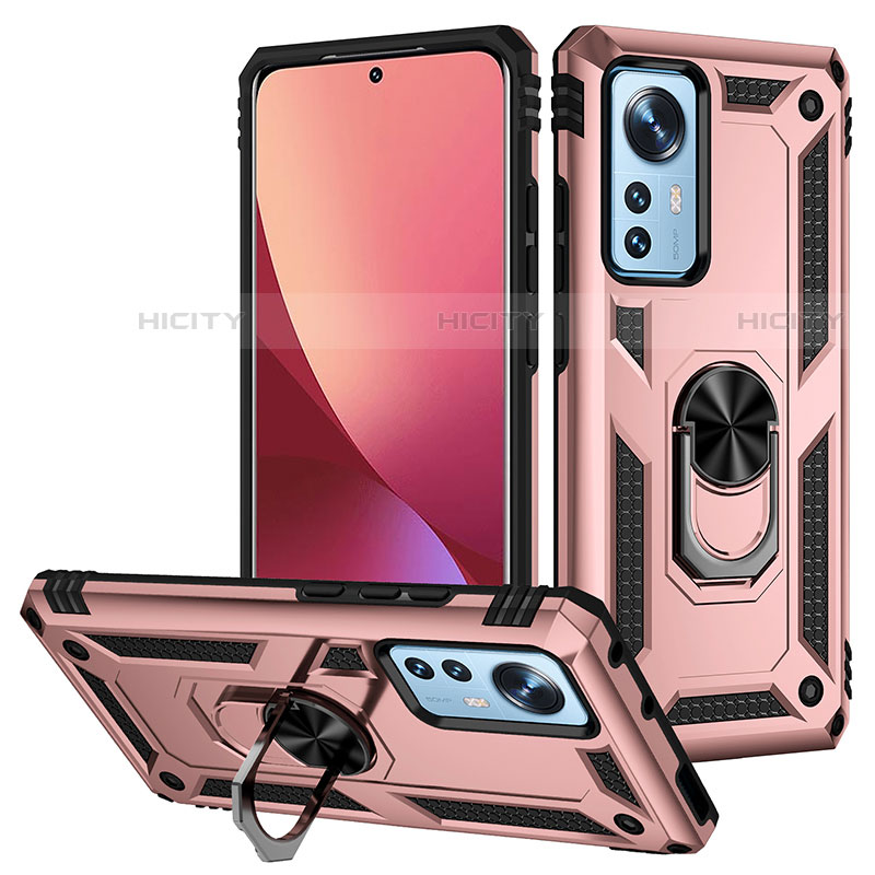 Custodia Silicone e Plastica Opaca Cover con Magnetico Anello Supporto per Xiaomi Mi 12S 5G Oro Rosa