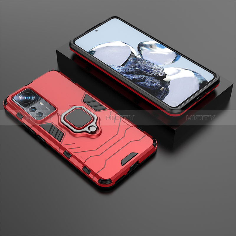 Custodia Silicone e Plastica Opaca Cover con Magnetico Anello Supporto per Xiaomi Mi 12T 5G Rosso