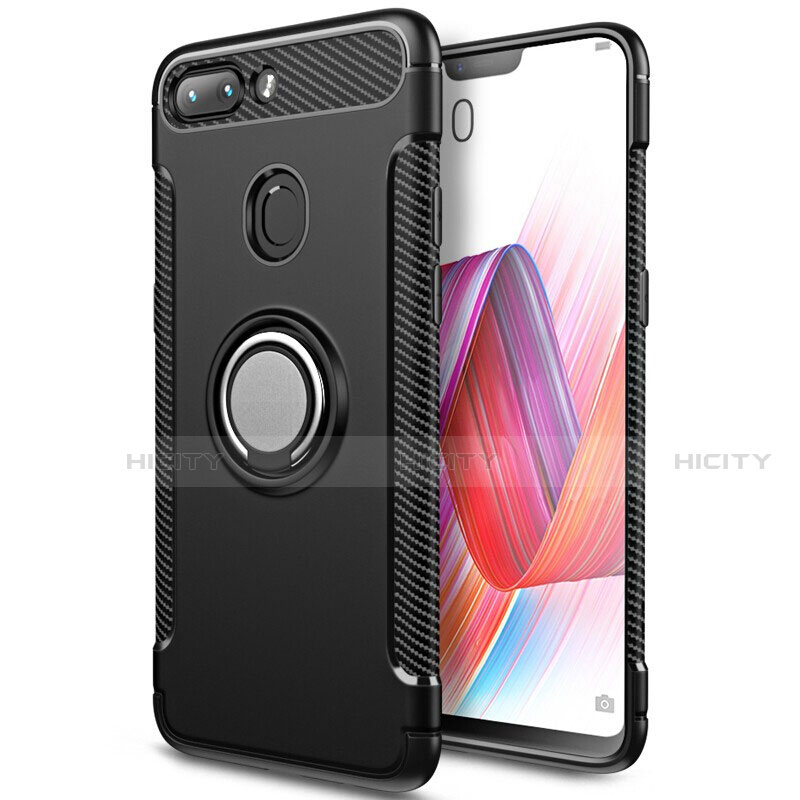 Custodia Silicone e Plastica Opaca Cover con Magnetico Anello Supporto per Xiaomi Mi 8 Lite Nero