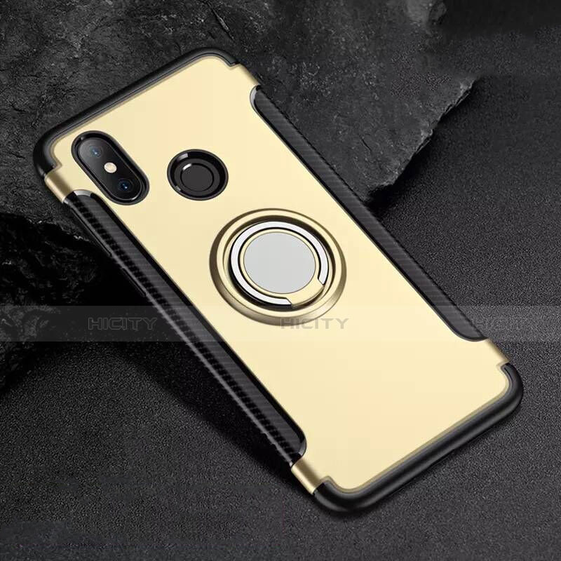 Custodia Silicone e Plastica Opaca Cover con Magnetico Anello Supporto per Xiaomi Mi 8 Oro